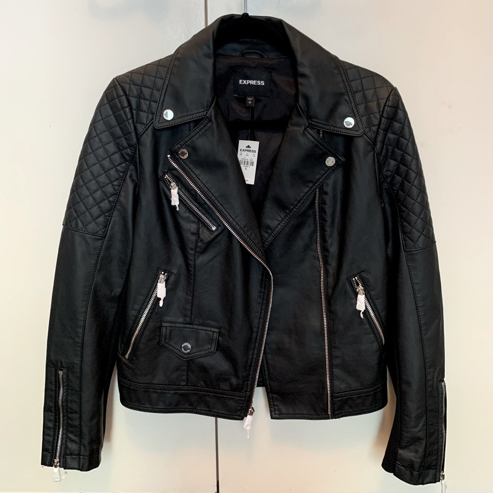 NWT Express Moto leather jacket with fabric sides.